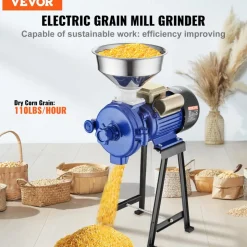 VEVOR Electric Grain Mill Grinder, 3000W Spice Grinders, Commercial Corn Mill with Funnel, Thickness Adjustable Powder Machine, Heavy Duty Feed Flour Cereal Mill Wheat Grinders, Dry Grinder