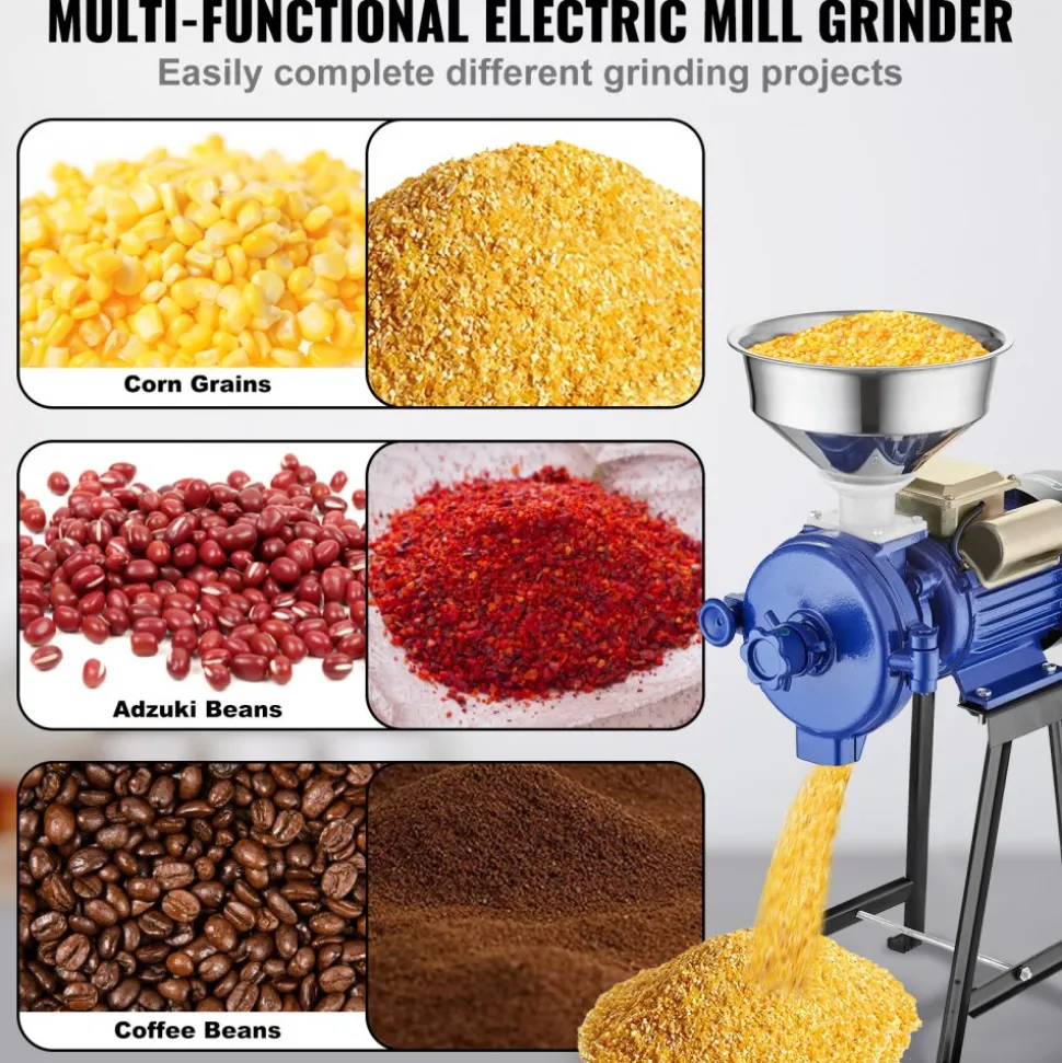 VEVOR Electric Grain Mill Grinder, 3000W Spice Grinders, Commercial Corn Mill with Funnel, Thickness Adjustable Powder Machine, Heavy Duty Feed Flour Cereal Mill Wheat Grinders, Dry Grinder