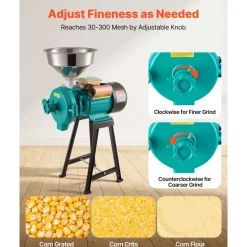 VEVOR Electric Grain Mill Grinder, 110 lbs/H Commercial Spice Grinders, 1500W Cast Iron Pulverizer Powder Machine with Non-Slip Rubber Feet, for Dry Grains, Spices, Cereals, Coffee, Corn & Pepper