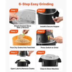 VEVOR Electric Grain Mill Grinder, 600W High Power Commercial Spice Grinder, 6.6 Gal Pulverizer Powder Machine with Galvanized Sharp Blades, for Dry Grains, Spices, Cereals, Coffee, Corn & Pepper