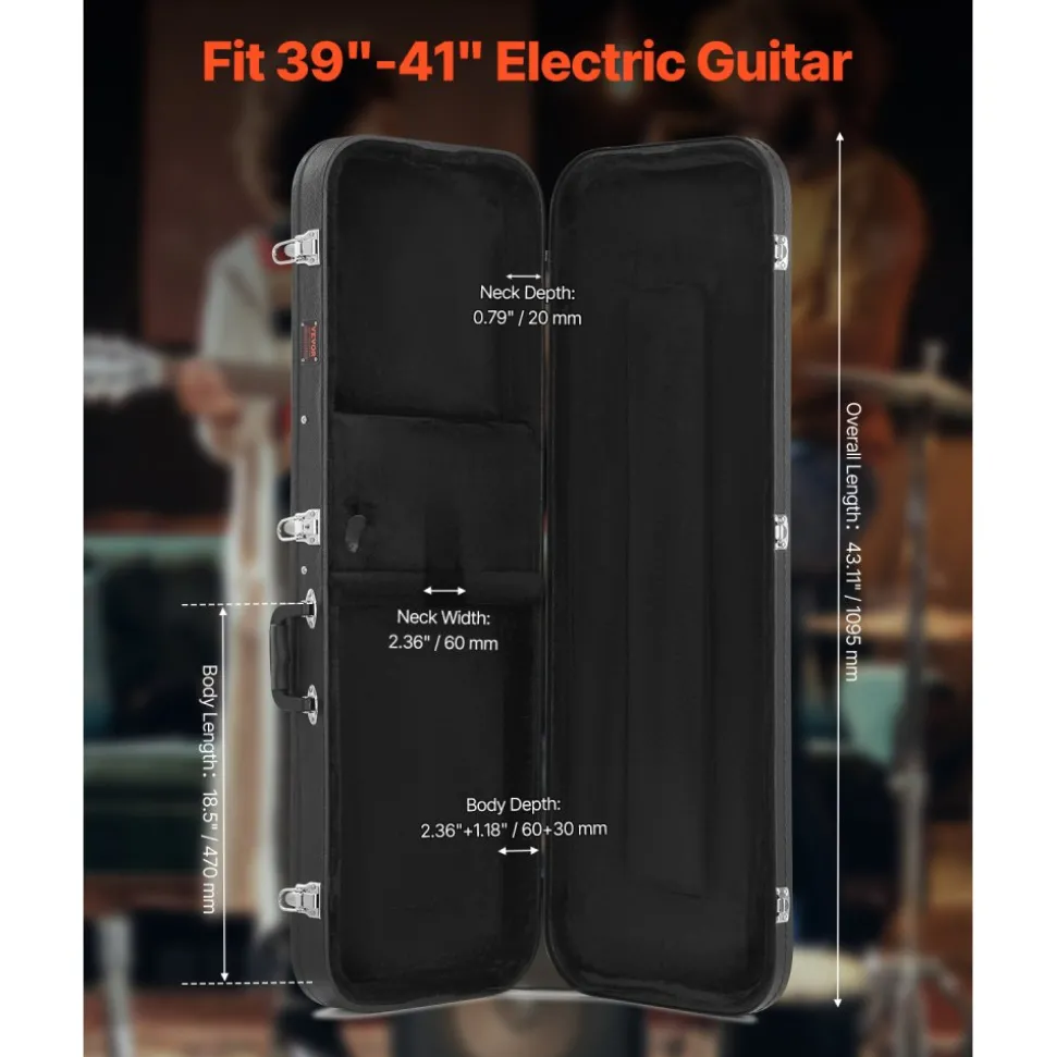 VEVOR Electric Guitar Hard Case, 41.3 Inch, Rectangle Wooden Hard-Shell Protective Carrying Case, with Lock Latch, Padding, Accessory Compartment, Key, for 39 Inch Tele/ST Electric Guitars, Yellow