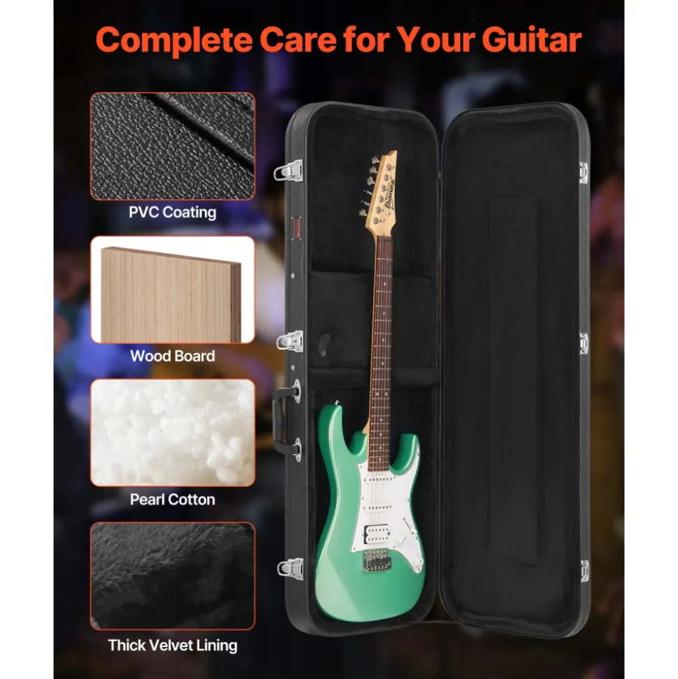 VEVOR Electric Guitar Hard Case, 41.3 Inch, Rectangle Wooden Hard-Shell Protective Carrying Case, with Lock Latch, Padding, Accessory Compartment, Key, for 39 Inch Tele/ST Electric Guitars, Yellow