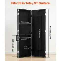 VEVOR Electric Guitar Hard Case, 41.3 Inch, Rectangle Wooden Hard-Shell Protective Carrying Case, with Lock Latch, Padding, Accessory Compartment, Key, for 39 Inch Tele/ST Electric Guitars, Black