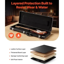 VEVOR Electric Guitar Hard Case, 41.3 Inch, Rectangle Wooden Hard-Shell Protective Carrying Case, with Lock Latch, Padding, Accessory Compartment, Key, for 39 Inch Tele/ST Electric Guitars, Black