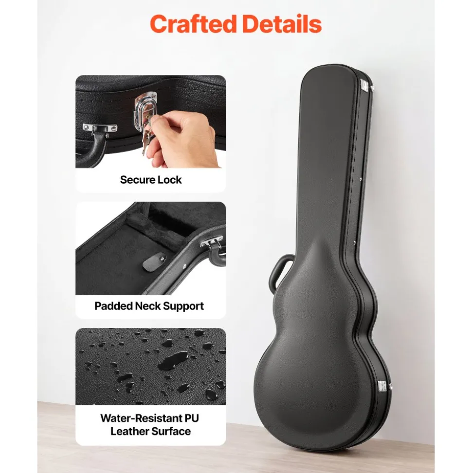 VEVOR Electric Guitar Hard Case, 42.2 Inch, Wooden Hard-Shell Protective Carrying Case with Lock Latch, Sponge Lining, Keys, Accessory Compartment, Water-Resistant, for 39 Inch Les Paul Guitars, Black
