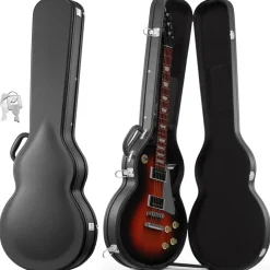 VEVOR Electric Guitar Hard Case, 42.2 Inch, Wooden Hard-Shell Protective Carrying Case with Lock Latch, Sponge Lining, Keys, Accessory Compartment, Water-Resistant, for 39 Inch Les Paul Guitars, Black