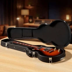 VEVOR Electric Guitar Hard Case, 42.2 Inch, Wooden Hard-Shell Protective Carrying Case with Lock Latch, Sponge Lining, Keys, Accessory Compartment, Water-Resistant, for 39 Inch Les Paul Guitars, Black