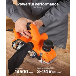VEVOR Electric Hand Planer, 3-1/4-Inch Cut Width, 7-Amp 14500 RPM Corded Power Handheld Planer for Wood, with Adjustable Cut Depth, 2 Blades, for Woodworking Wood Chamfer DIY Smooth Finish Carpentry