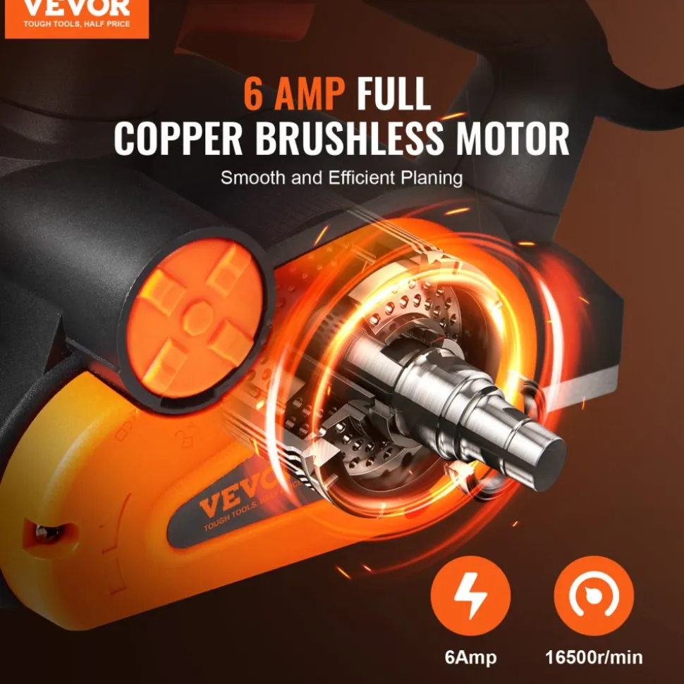 VEVOR Electric Hand Planer, 3-1/4" width Corded Electric Hand Planer, 16500 RPM High-Speed Powerful Electric Handheld Planers for Woodworking, Wood Chamfer DIY, Smooth Finish Carpentry Tool, FCC-SDoC
