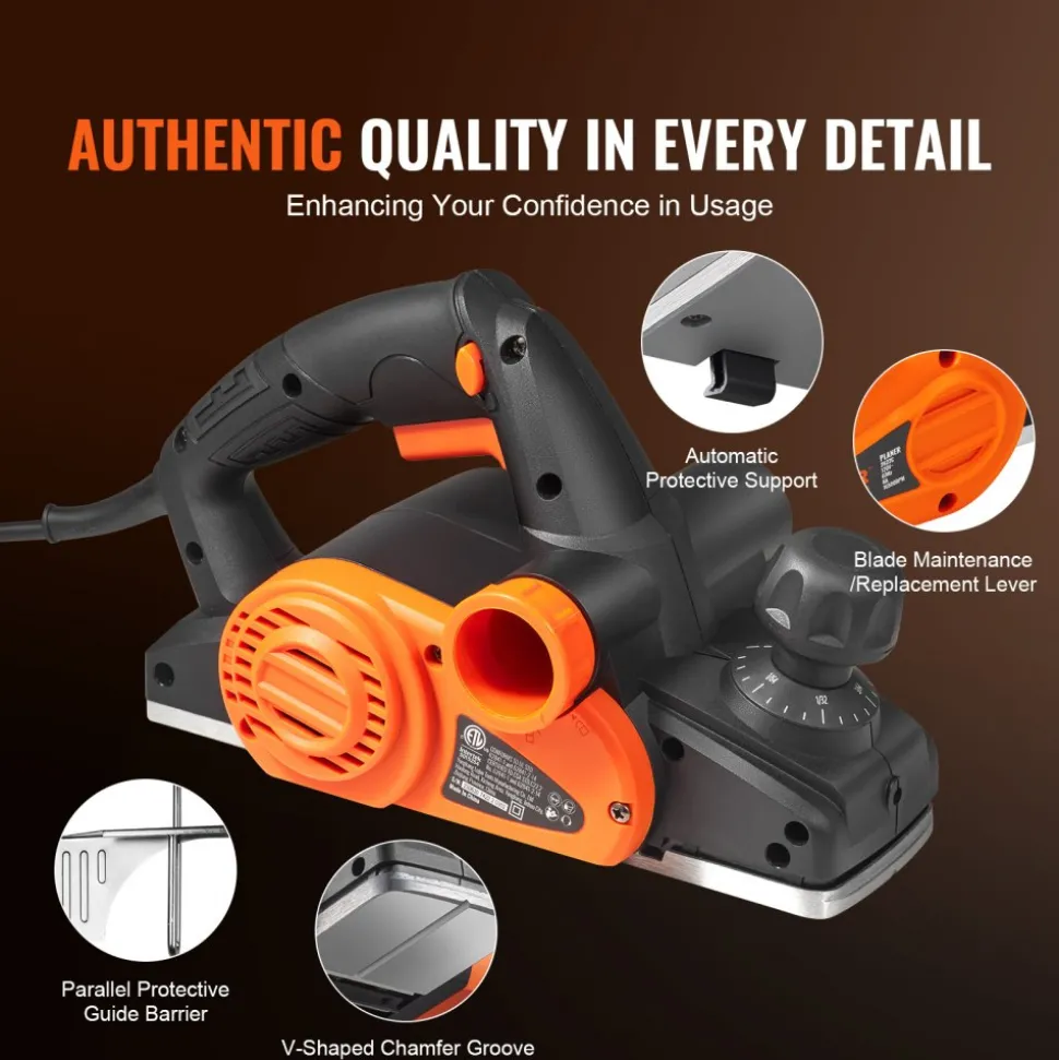 VEVOR Electric Hand Planer, 3-1/4" width Corded Electric Hand Planer, 16500 RPM High-Speed Powerful Electric Handheld Planers for Woodworking, Wood Chamfer DIY, Smooth Finish Carpentry Tool, FCC-SDoC