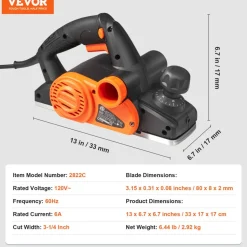 VEVOR Electric Hand Planer, 3-1/4