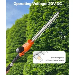 VEVOR Electric Hedge Trimmer, 1200 RPM, 6.2 - 7.8 Ft Extendable, Pole Hedge Trimmer for High Branch, 20V Battery, Cordless Hedge Trimmer with 20 in Blade, 5 Angles Adjustable for Yard Garden