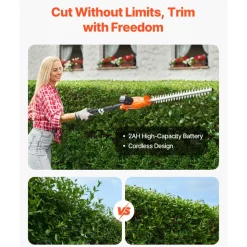 VEVOR Electric Hedge Trimmer, 1200 RPM, 6.2 - 7.8 Ft Extendable, Pole Hedge Trimmer for High Branch, 20V Battery, Cordless Hedge Trimmer with 20 in Blade, 5 Angles Adjustable for Yard Garden