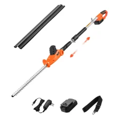 VEVOR Electric Hedge Trimmer, 1200 RPM, 6.2 - 7.8 Ft Extendable, Pole Hedge Trimmer for High Branch, 20V Battery, Cordless Hedge Trimmer with 20 in Blade, 5 Angles Adjustable for Yard Garden