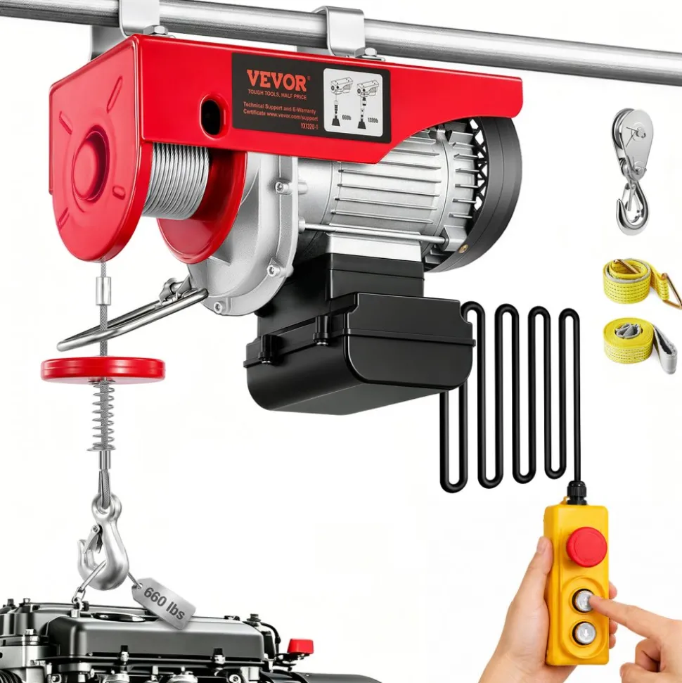VEVOR Electric Hoist, 1320 lbs Lifting Capacity, 1150W 110V Electric Steel Wire Winch with 14ft Wired Remote Control, 40ft Single Cable Lifting Height & Pure Copper Motor, for Garage Warehouse Factory