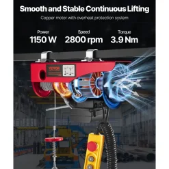 VEVOR Electric Hoist, 1320 lbs Lifting Capacity, 1150W 110V Electric Steel Wire Winch with 14ft Wired Remote Control, 40ft Single Cable Lifting Height & Pure Copper Motor, for Garage Warehouse Factory