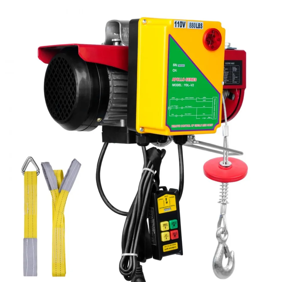 VEVOR Electric Hoist, 880 lbs Lifting Capacity, 850W 110V Electric Steel Wire Winch with Wireless Remote Control, 40ft Single Cable Lifting Height & High-quality Motor, for Garage Warehouse Factory