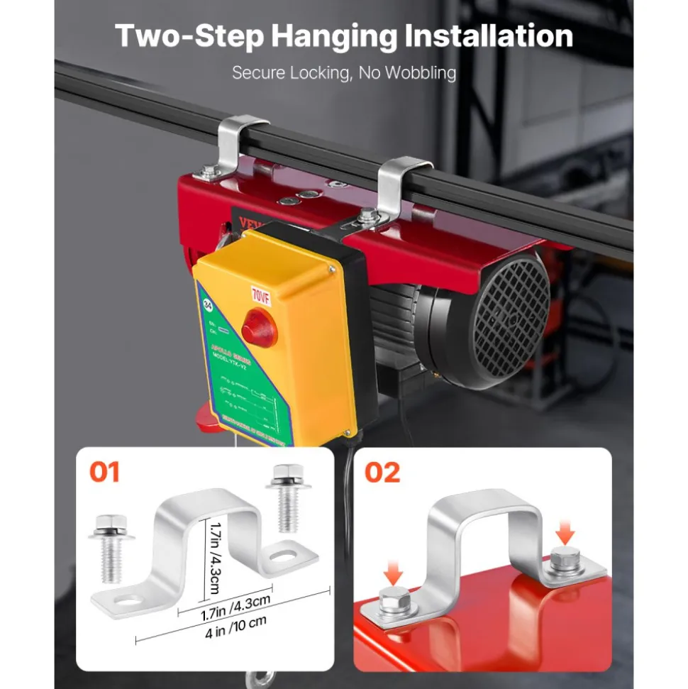 VEVOR Electric Hoist, 880 lbs Lifting Capacity, 850W 110V Electric Steel Wire Winch with Wireless Remote Control, 40ft Single Cable Lifting Height & High-quality Motor, for Garage Warehouse Factory