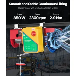VEVOR Electric Hoist, 880 lbs Lifting Capacity, 850W 110V Electric Steel Wire Winch with Wireless Remote Control, 40ft Single Cable Lifting Height & High-quality Motor, for Garage Warehouse Factory