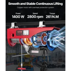 VEVOR Electric Hoist, 2200 lbs 120V Electric Winch with 328 ft Wireless & 14 ft Wired Remote Control, 40 ft Single Cable Lifting Height, Single/Double Slings, Lift Hoist for Garage Warehouse Factory