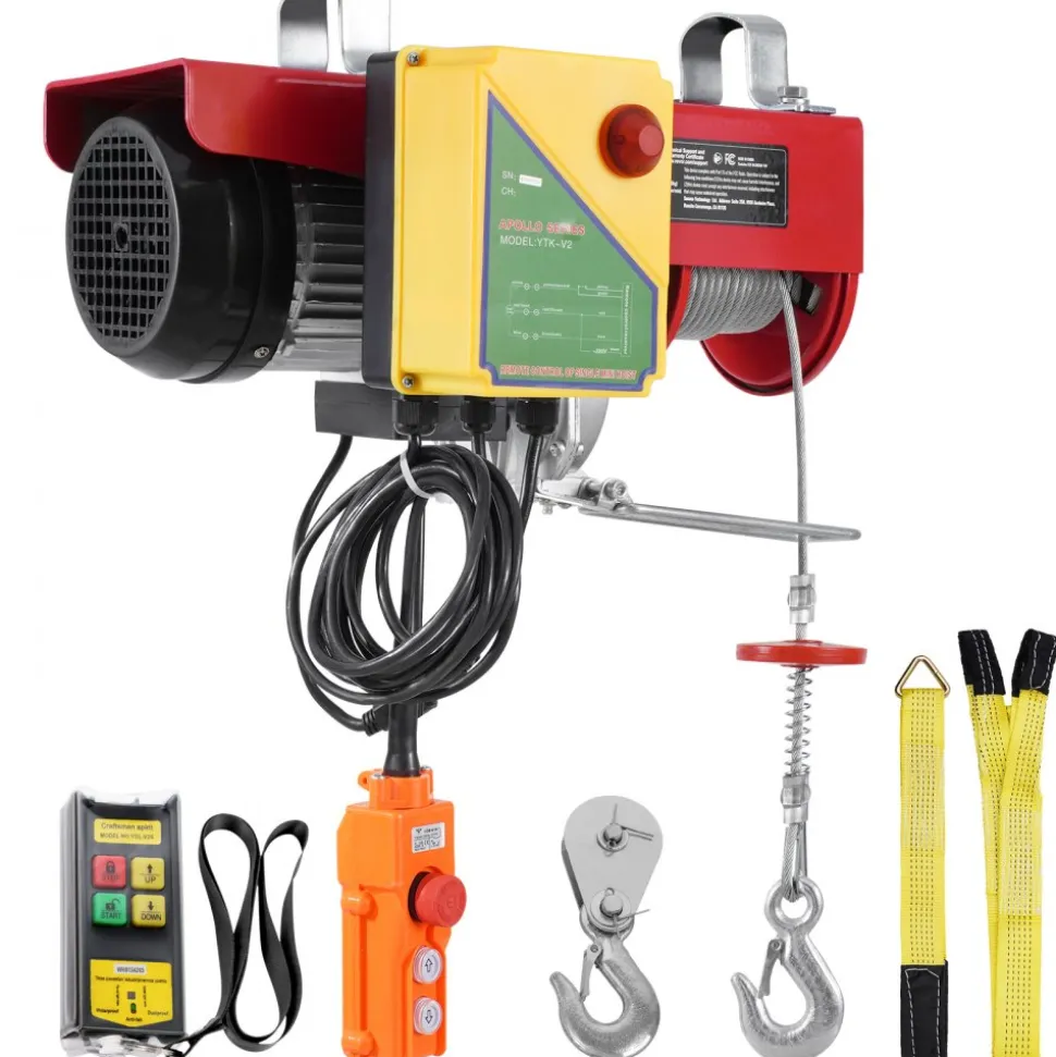 VEVOR Electric Hoist, 2200 lbs 120V Electric Winch with 328 ft Wireless & 14 ft Wired Remote Control, 40 ft Single Cable Lifting Height, Single/Double Slings, Lift Hoist for Garage Warehouse Factory