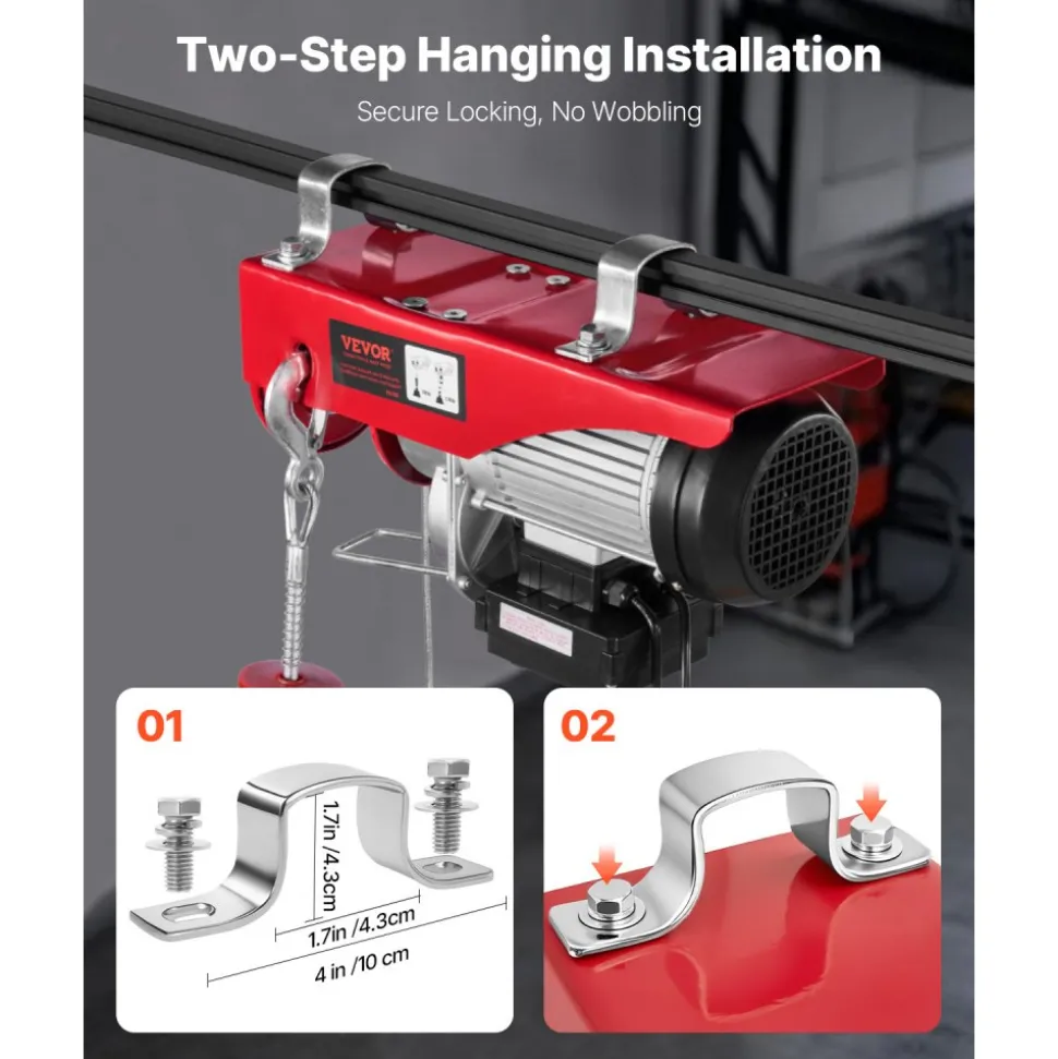 VEVOR Electric Hoist, 2200 lbs 120V Electric Winch with 328 ft Wireless & 14 ft Wired Remote Control, 40 ft Single Cable Lifting Height, Single/Double Slings, Lift Hoist for Garage Warehouse Factory