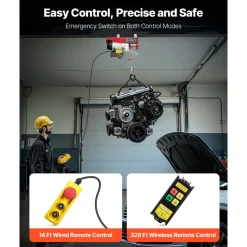 VEVOR Electric Hoist, 440 lbs 120V Electric Winch with 328 ft Wireless & 14 ft Wired Remote Control, 40 ft Single Cable Lifting Height, Single/Double Slings, Lift Hoist for Garage Warehouse Factory
