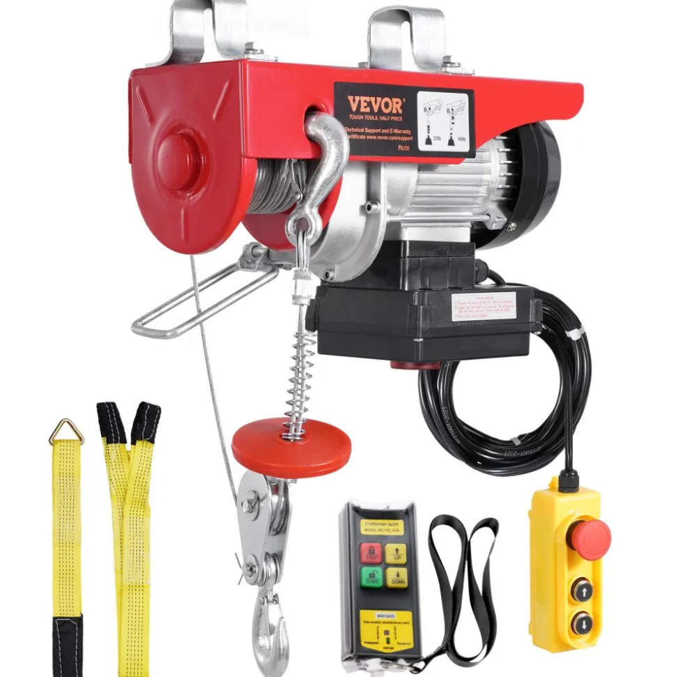 VEVOR Electric Hoist, 440 lbs 120V Electric Winch with 328 ft Wireless & 14 ft Wired Remote Control, 40 ft Single Cable Lifting Height, Single/Double Slings, Lift Hoist for Garage Warehouse Factory