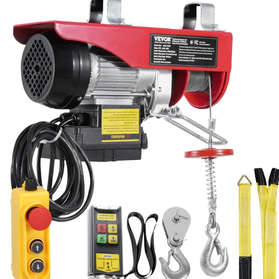 VEVOR Electric Hoist, 440 lbs 120V Electric Winch with 328 ft Wireless & 14 ft Wired Remote Control, 40 ft Single Cable Lifting Height, Single/Double Slings, Lift Hoist for Garage Warehouse Factory