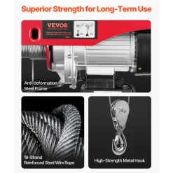 VEVOR Electric Hoist, 1320 lbs 120V Electric Winch with 328 ft Wireless & 14 ft Wired Remote Control, 40 ft Single Cable Lifting Height, Single/Double Slings, Lift Hoist for Garage Warehouse Factory