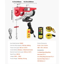 VEVOR Electric Hoist, 1320 lbs 120V Electric Winch with 328 ft Wireless & 14 ft Wired Remote Control, 40 ft Single Cable Lifting Height, Single/Double Slings, Lift Hoist for Garage Warehouse Factory