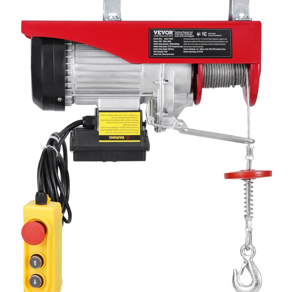 VEVOR Electric Hoist, 1320 lbs 120V Electric Winch with 328 ft Wireless & 14 ft Wired Remote Control, 40 ft Single Cable Lifting Height, Single/Double Slings, Lift Hoist for Garage Warehouse Factory