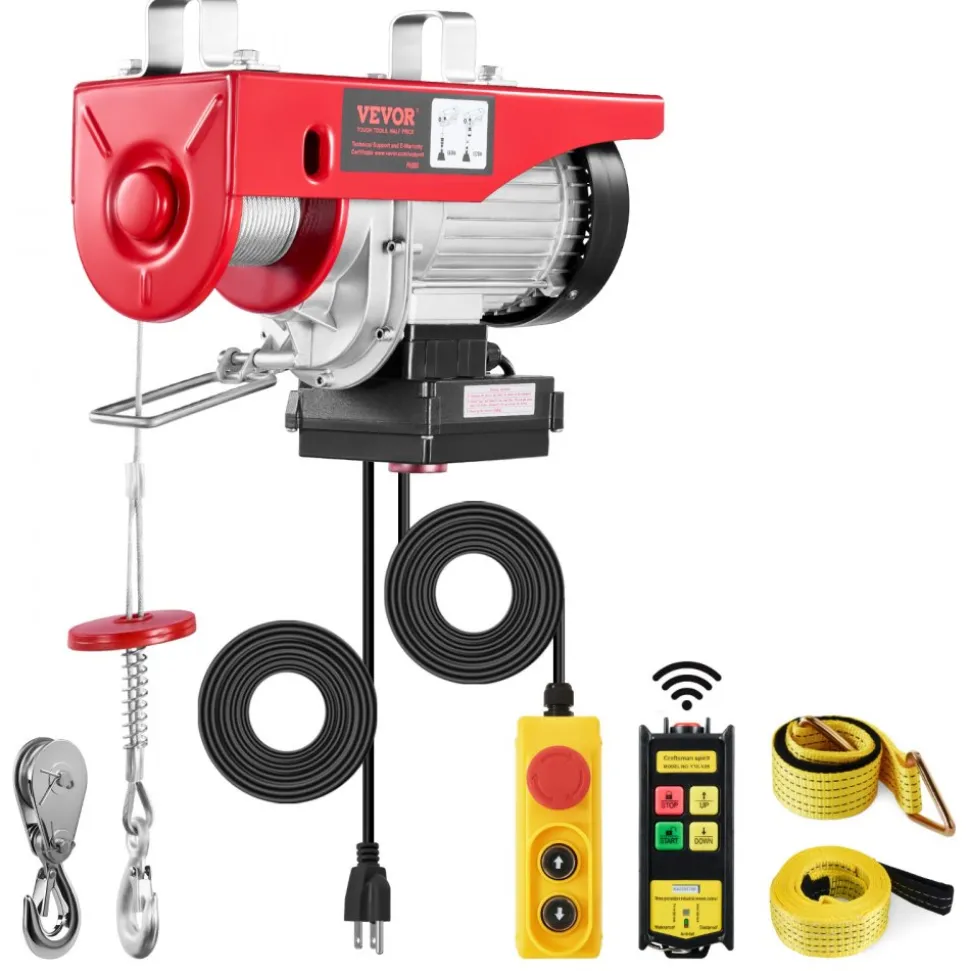 VEVOR Electric Hoist, 1320 lbs 120V Electric Winch with 328 ft Wireless & 14 ft Wired Remote Control, 40 ft Single Cable Lifting Height, Single/Double Slings, Lift Hoist for Garage Warehouse Factory