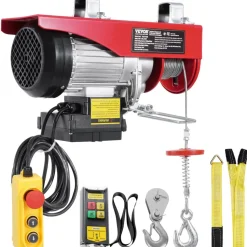 VEVOR Electric Hoist, 1320 lbs 120V Electric Winch with 328 ft Wireless & 14 ft Wired Remote Control, 40 ft Single Cable Lifting Height, Single/Double Slings, Lift Hoist for Garage Warehouse Factory