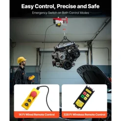 VEVOR Electric Hoist, 1320 lbs 120V Electric Winch with 328 ft Wireless & 14 ft Wired Remote Control, 40 ft Single Cable Lifting Height, Single/Double Slings, Lift Hoist for Garage Warehouse Factory