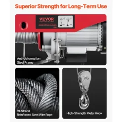 VEVOR Electric Hoist, 1760 lbs 120V Electric Winch with 328 ft Wireless Remote Control, 40 ft Single Cable Lifting Height, Single/Double Slings, Emergency Stop, Lift Hoist for Garage Warehouse Factory