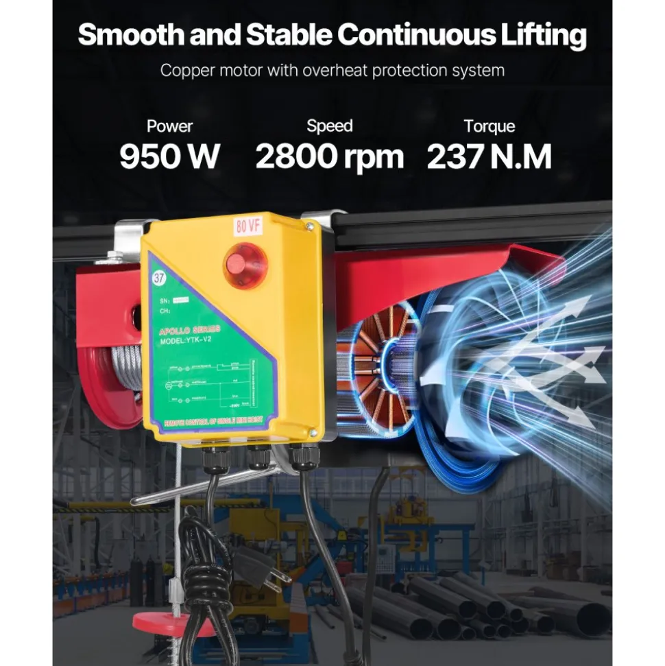 VEVOR Electric Hoist, 1760 lbs 120V Electric Winch with 328 ft Wireless Remote Control, 40 ft Single Cable Lifting Height, Single/Double Slings, Emergency Stop, Lift Hoist for Garage Warehouse Factory