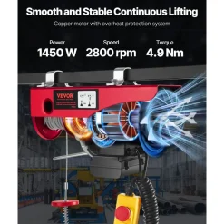 VEVOR Electric Hoist 1760lbs with 14ft Wired Remote Control, Electric Hoist 110 Volt with 40ft Single Cable Lifting Height & High-quality Motor, for Garage Warehouse Factory