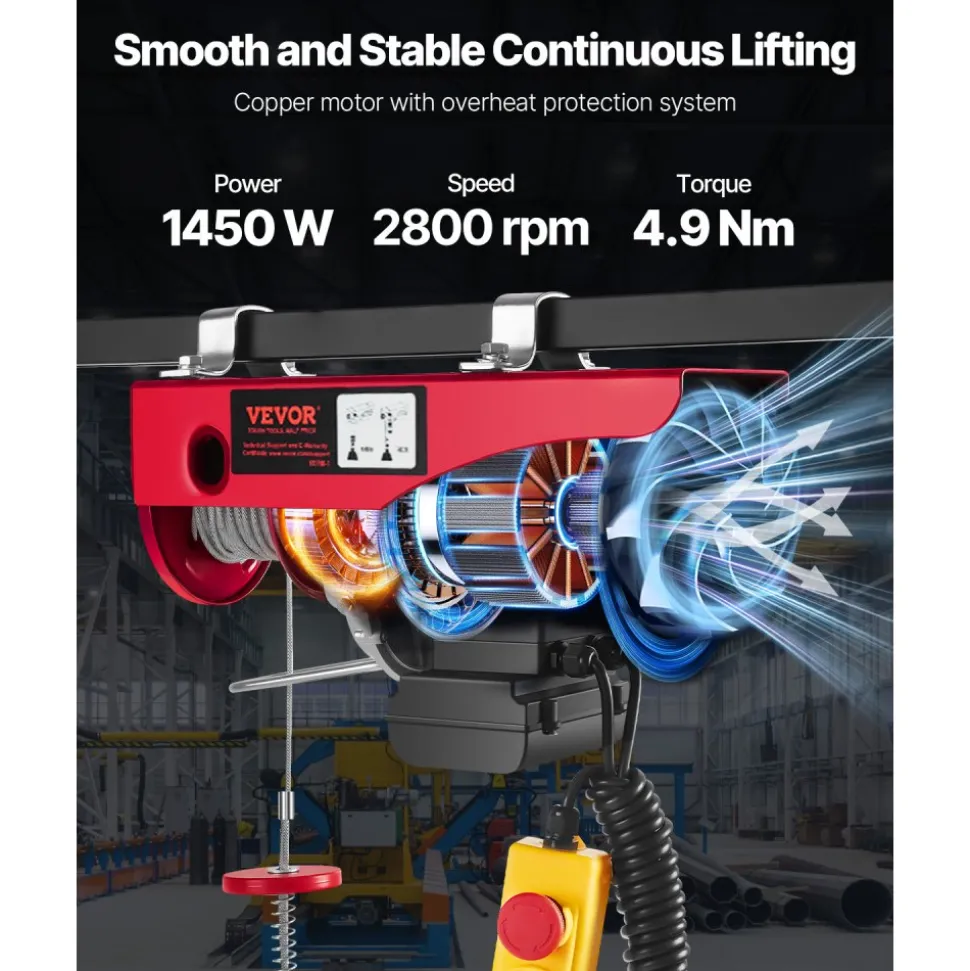 VEVOR Electric Hoist 1760lbs with 14ft Wired Remote Control, Electric Hoist 110 Volt with 40ft Single Cable Lifting Height & High-quality Motor, for Garage Warehouse Factory