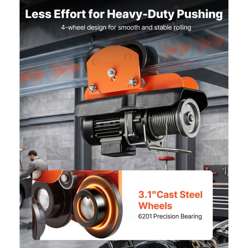 VEVOR Electric Hoist Manual Trolley, 1100 lbs/0.5 Ton Load for PA200 PA250 PA300 PA400 PA500, Push Beam Trolley with Dual Wheels, 2.68"-4.33" Adjustable Beam Flange Width for Straight & Curved I-Beam
