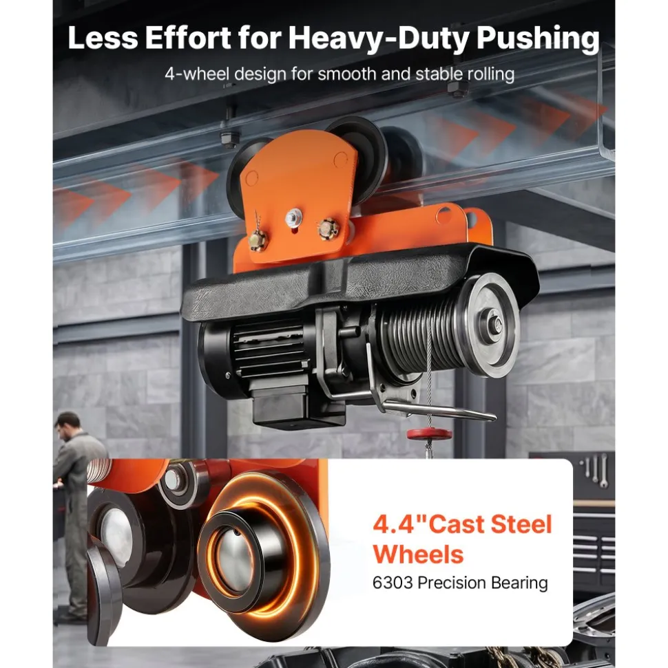 VEVOR Electric Hoist Manual Trolley, 2200 lbs/1 Ton Load for PA600 PA700 PA800 PA900 PA1000, Push Beam Trolley with Dual Wheels, 2.68"-4.33" Adjustable Beam Flange Width for Straight & Curved I-Beam