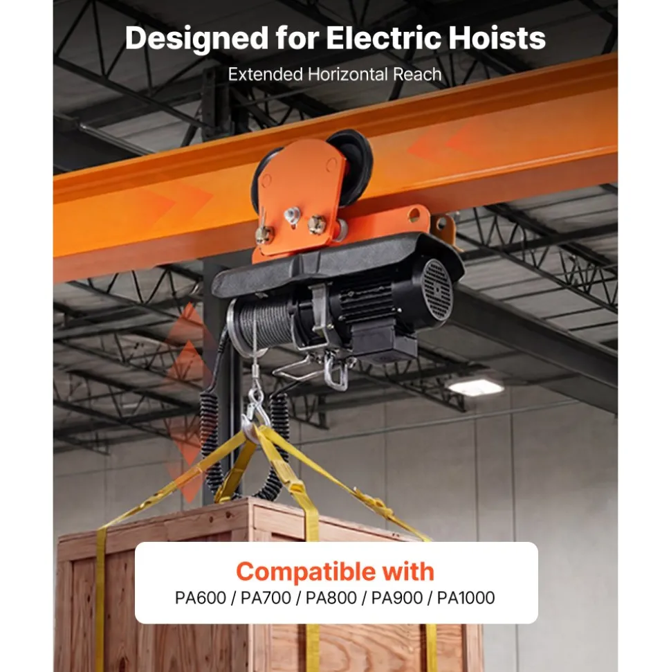 VEVOR Electric Hoist Manual Trolley, 2200 lbs/1 Ton Load for PA600 PA700 PA800 PA900 PA1000, Push Beam Trolley with Dual Wheels, 2.68"-4.33" Adjustable Beam Flange Width for Straight & Curved I-Beam