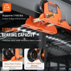 VEVOR Electric Hoist Manual Trolley, 1100 lbs/0.5 Ton Capacity for PA200 PA250 PA300 PA400 PA500, Push Beam Trolley with Dual Wheels, 2.36