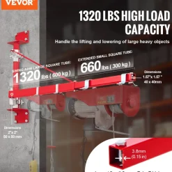 VEVOR Electric Hoist Support Arm, 1320 lbs Max Load Capacity, Electric Hoist Holder Swing Arm with Pole, Steel Hoist Frame, 180° Swivel Scaffold Hoist Lifting Arm, Winch Hoist Arm for Workshop, Garage