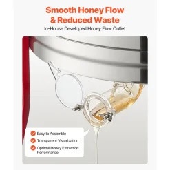 VEVOR Electric Honey Extractor, 6 Frame Honey Spinner with Transparent Lid, 140W Stainless Steel Honeycomb Drum Spinner, Height Adjustable, Honeycomb Extraction Equipment for Beekeeping