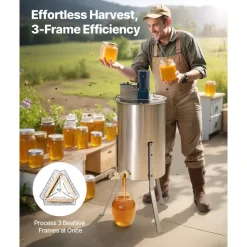 VEVOR Electric Honey Extractor, 3 Frame Honey Spinner with Transparent Lid, 140W Stainless Steel Honeycomb Drum Spinner, Height Adjustable, Honeycomb Extraction Equipment for Beekeeping