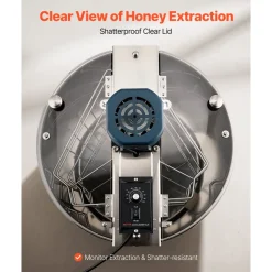 VEVOR Electric Honey Extractor, 3 Frame Honey Spinner with Transparent Lid, 140W Stainless Steel Honeycomb Drum Spinner, Height Adjustable, Honeycomb Extraction Equipment for Beekeeping