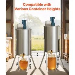 VEVOR Electric Honey Extractor, 3 Frame Honey Spinner with Transparent Lid, 140W Stainless Steel Honeycomb Drum Spinner, Height Adjustable, Honeycomb Extraction Equipment for Beekeeping