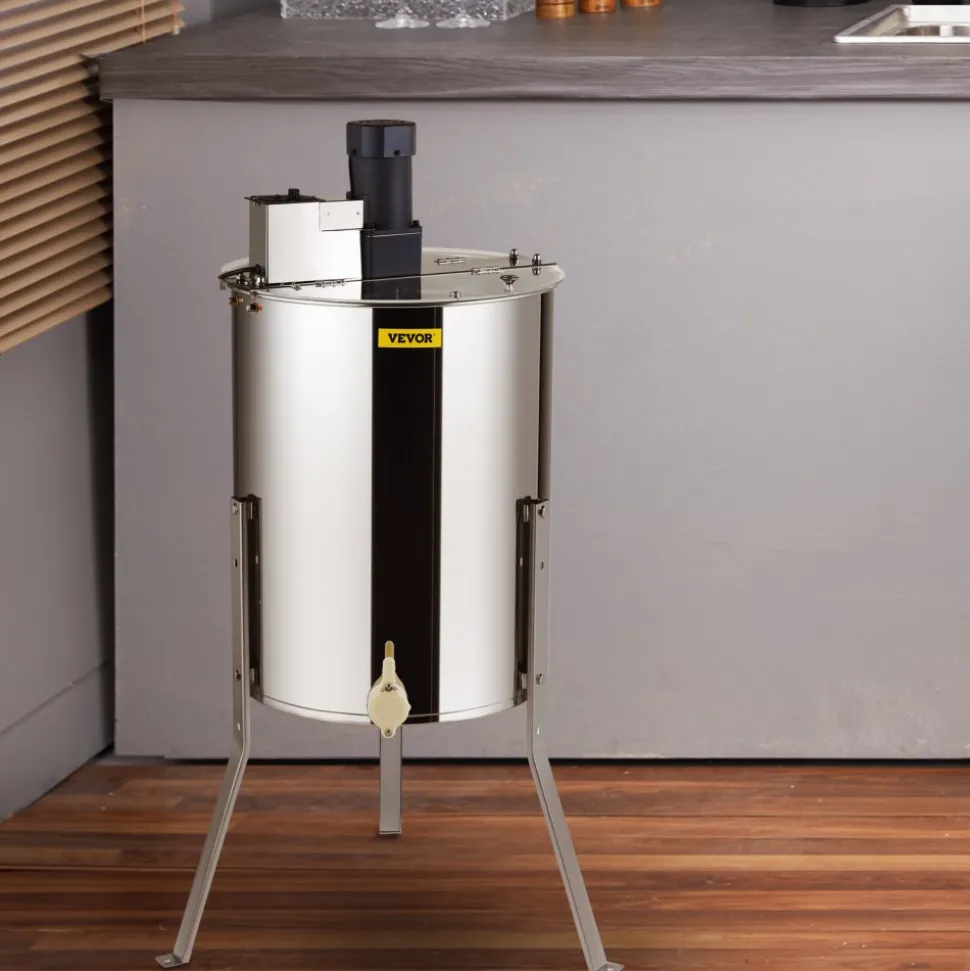 VEVOR Electric Honey Extractor, 4/8 Frames Honey Spinner Extractor, Stainless Steel Beekeeping Extraction, Apiary Centrifuge Equipment with Height Adjustable Stand, Honeycomb Drum Spinner with Lid