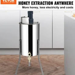 VEVOR Electric Honey Extractor, 2/4 Frames Honey Spinner Extractor, Stainless Steel Beekeeping Extraction, Apiary Centrifuge Equipment with Height Adjustable Stand, Honeycomb Drum Spinner with Lid